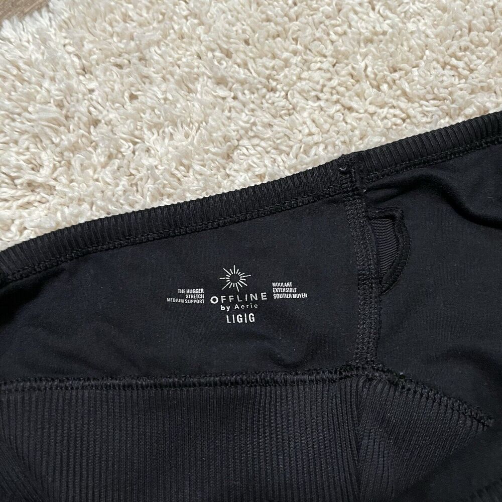 Offline by Aerie Size Large Black Ribbed Trim Racerback The Hugger Sports Bra - Picture 5 of 5